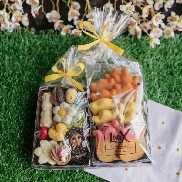 Cadeaupakketje met roomboter tulpenkoekjes en chocolade