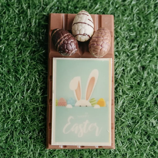 Chocoladereep Vrolijk Pasen met paaseitjes