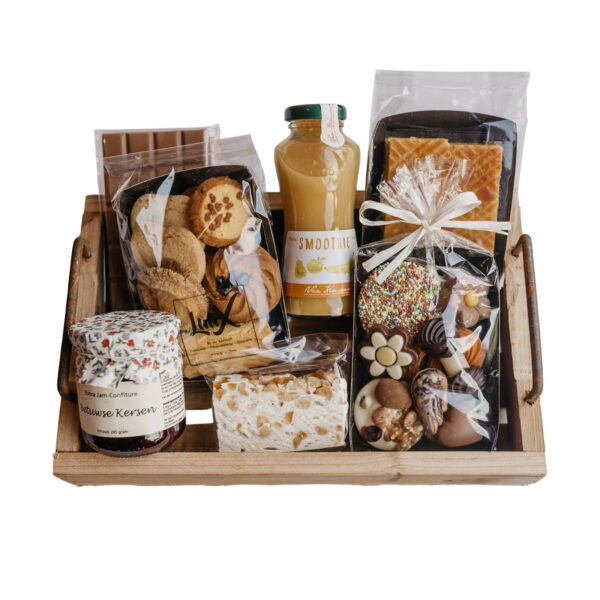 Pakket met zoete ambachtelijke producten, smoothie en confiture