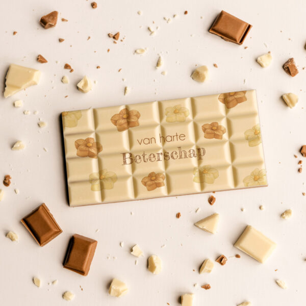 Chocoladereep beterschap met bloemen